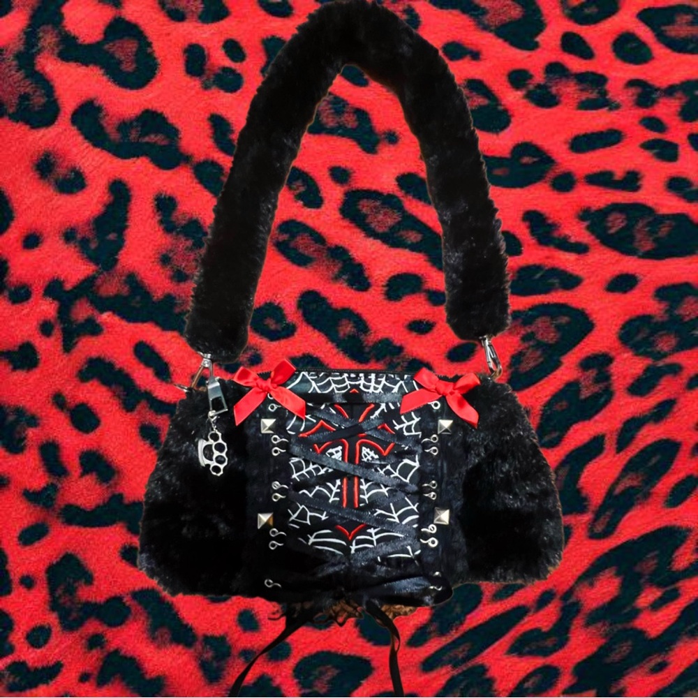 Goth black Faux Fur Handbag
